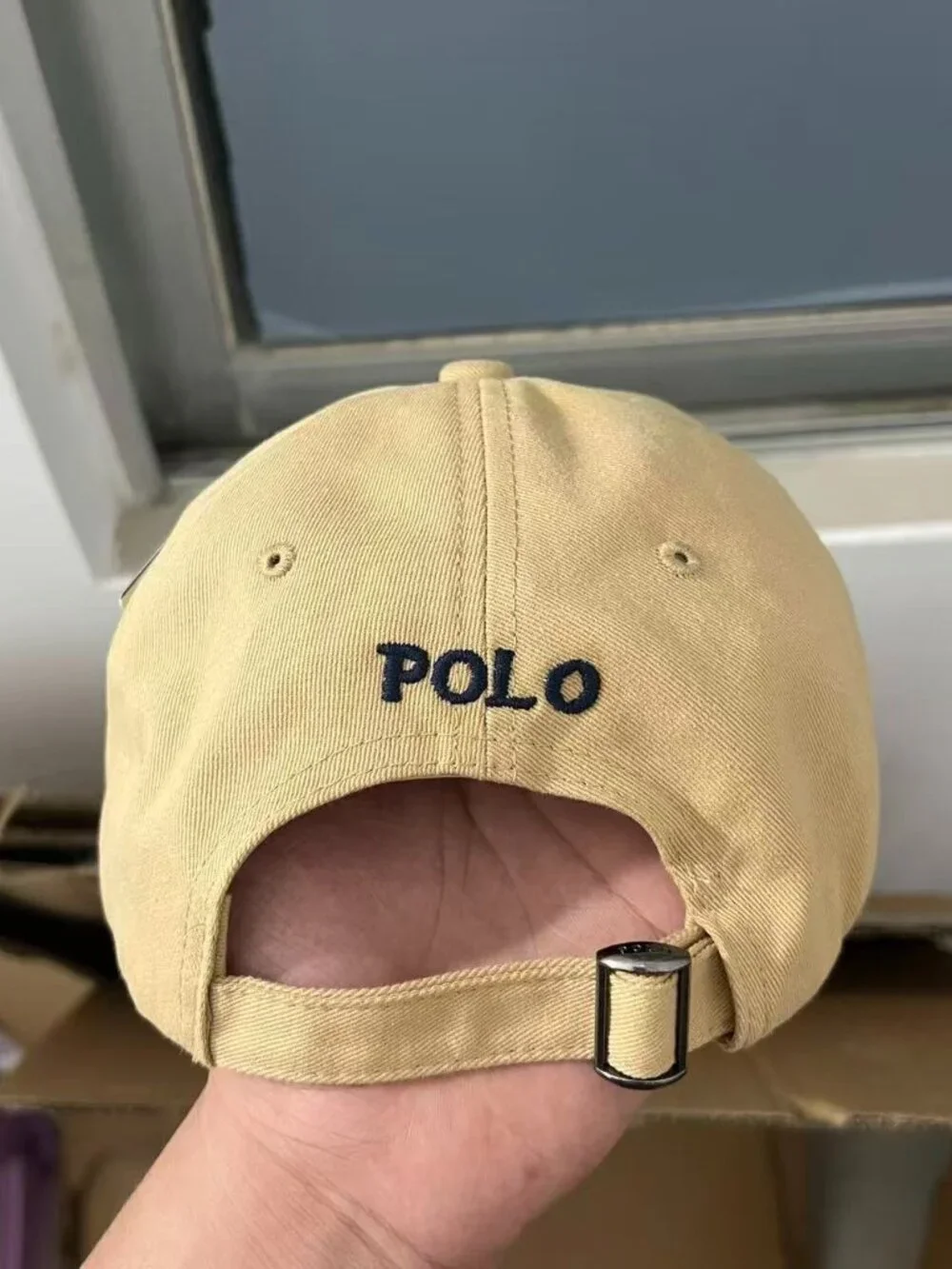 Polo by Ralph Lauren Beige Baseball Cap with Navy Pony